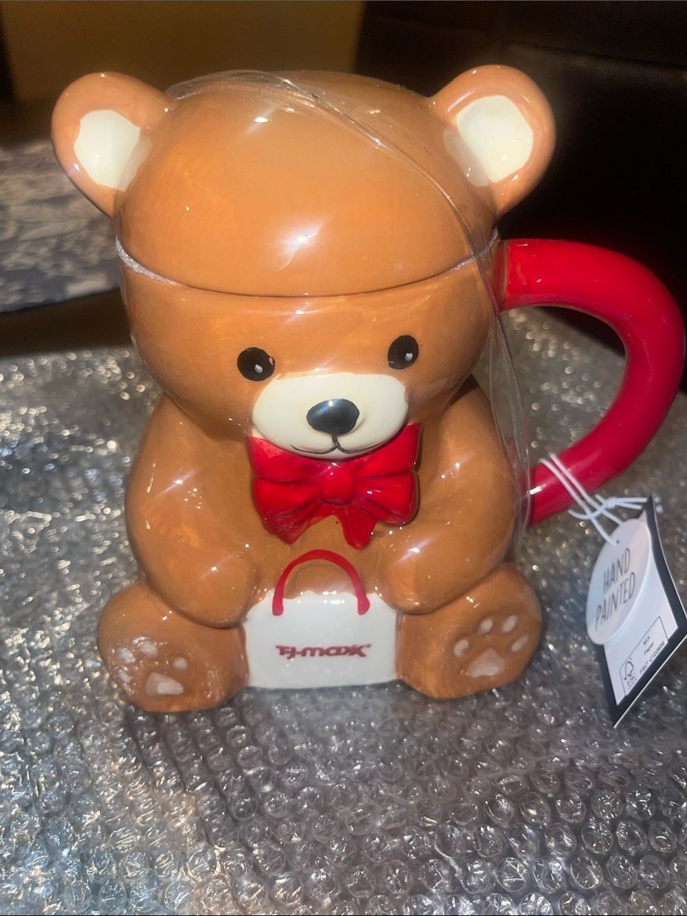 Bear-Shaped Ceramic Mug with Red Handle